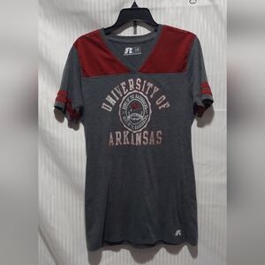 3/$5 Russell Size Small Athletic University of Arkansas Gray and Red Tee